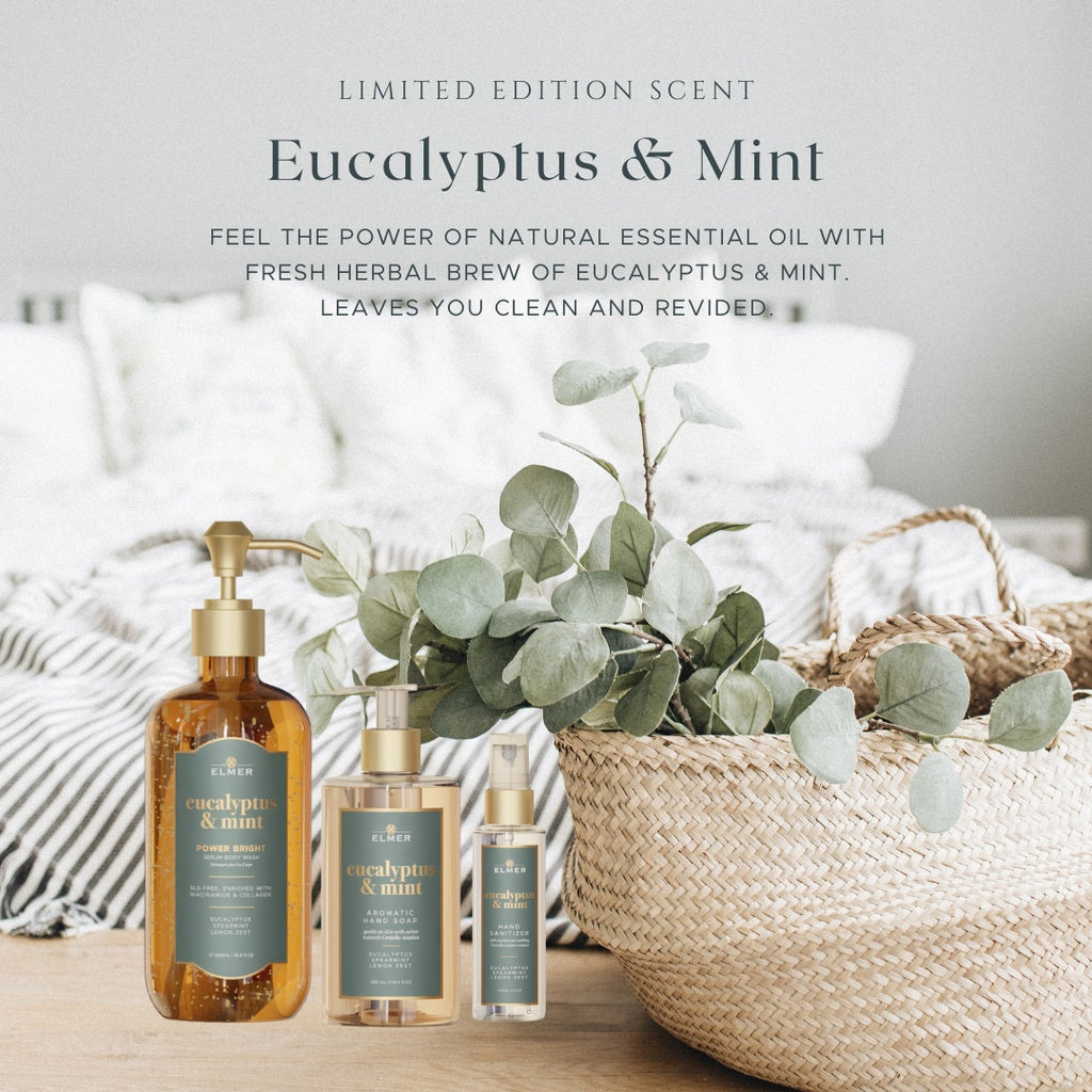 ELMER Eucalyptus & Mint Body Wash 500ml Power Bright Serum With Niacinamide And Collagen Sabun Mandi