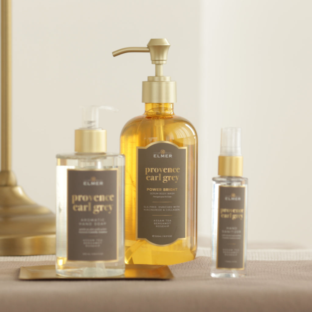 ELMER Provence Earl Grey Body Wash Power Bright Serum With Niacinamide & Collagen Sabun Mandi