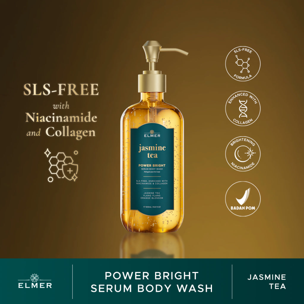 ELMER Jasmine Tea Body Wash Power Bright Serum With Niacinamide And Collagen Sabun Mandi Shower Teh Melati