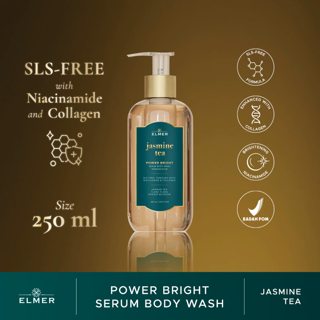 ELMER Jasmine Tea Body Wash Power Bright Serum With Niacinamide And Collagen Sabun Mandi Shower Teh Melati