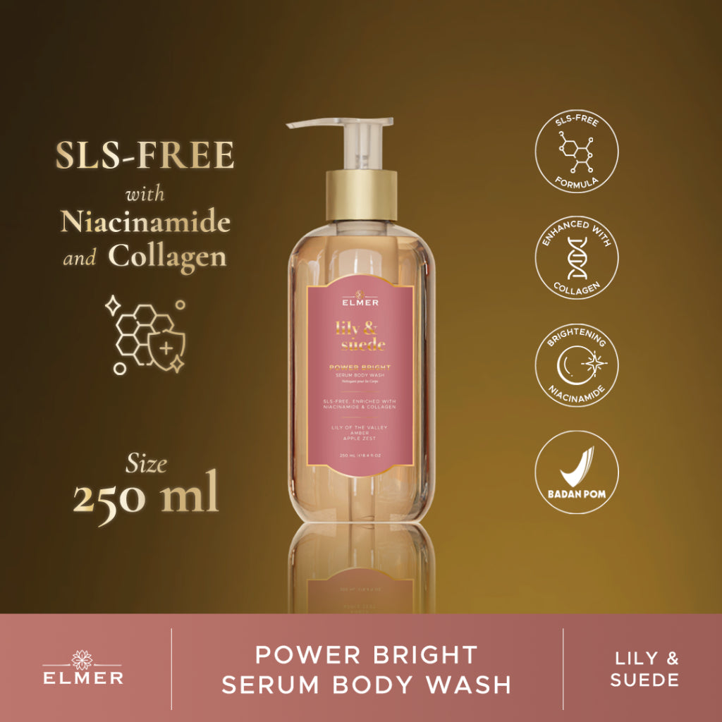 ELMER Lily & Suede Body Wash Power Bright Serum With Niacinamide And Collagen Sabun Mandi Soap Kolagen