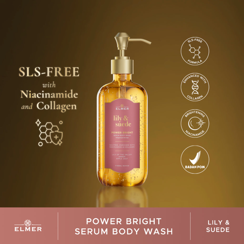 ELMER Lily & Suede Body Wash Power Bright Serum With Niacinamide And Collagen Sabun Mandi Soap Kolagen