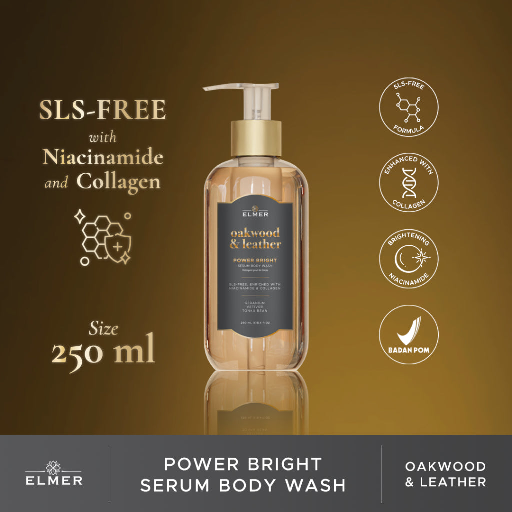 ELMER Oakwood & Leather Body Wash Power Bright Serum With Niacinamide And Collagen Sabun Mandi Shower Soap