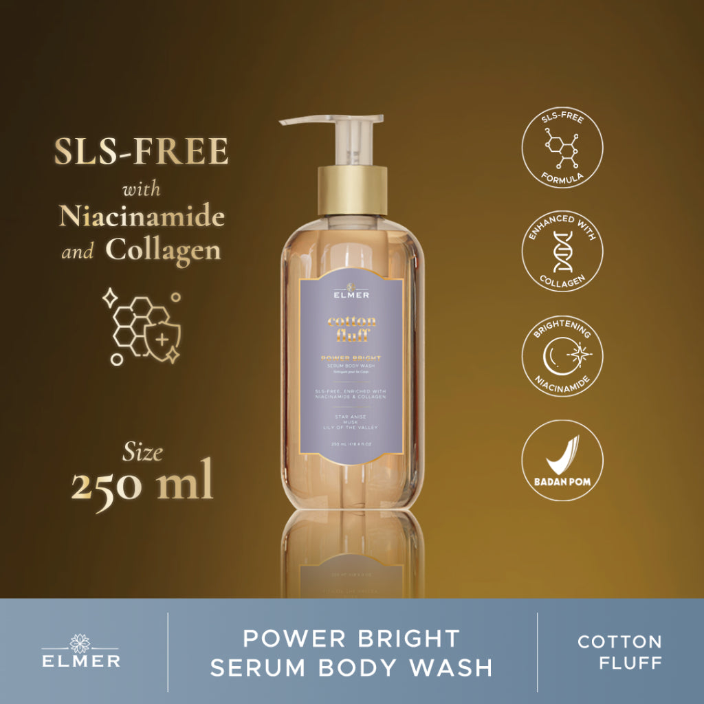 ELMER Cotton Fluff Body Wash Power Bright Serum With Niacinamide And Collagen Sabun Mandi Shower Soap