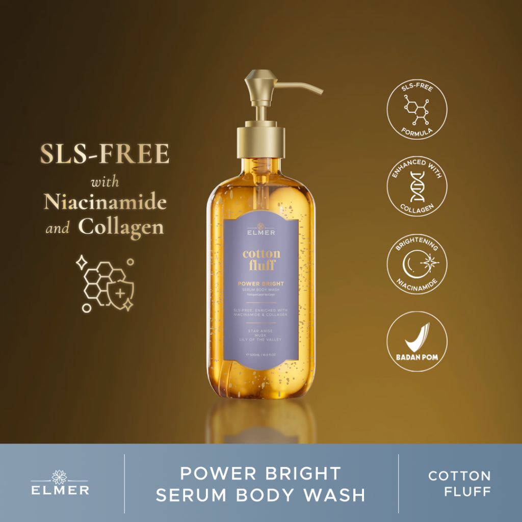 ELMER Cotton Fluff Body Wash Power Bright Serum With Niacinamide And Collagen Sabun Mandi Shower Soap
