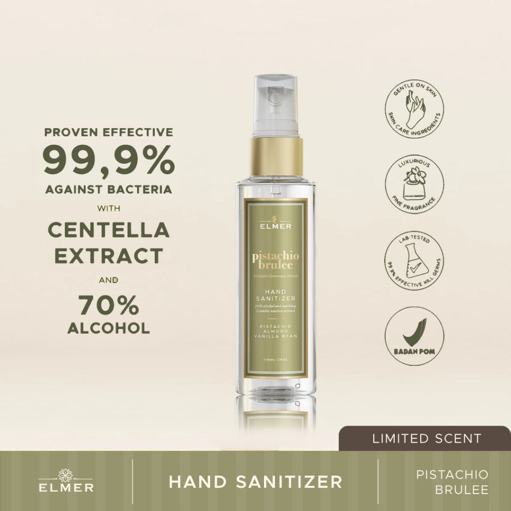 ELMER Pistachio Brulee Hand Sanitizer 60ml 70% Alcohol Spray Pembersih Tangan Teh Melati Antiseptic Antiseptik