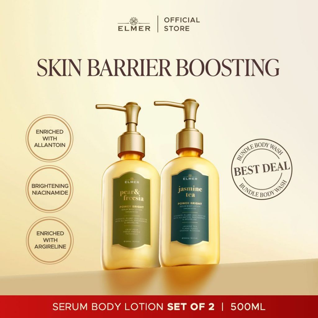 ELMER Glowing Duo Set - Power Bright Serum Body Lotion 500ml | Lotion Melembabkan Anti Lengket | Paket Bundle Body Lotion