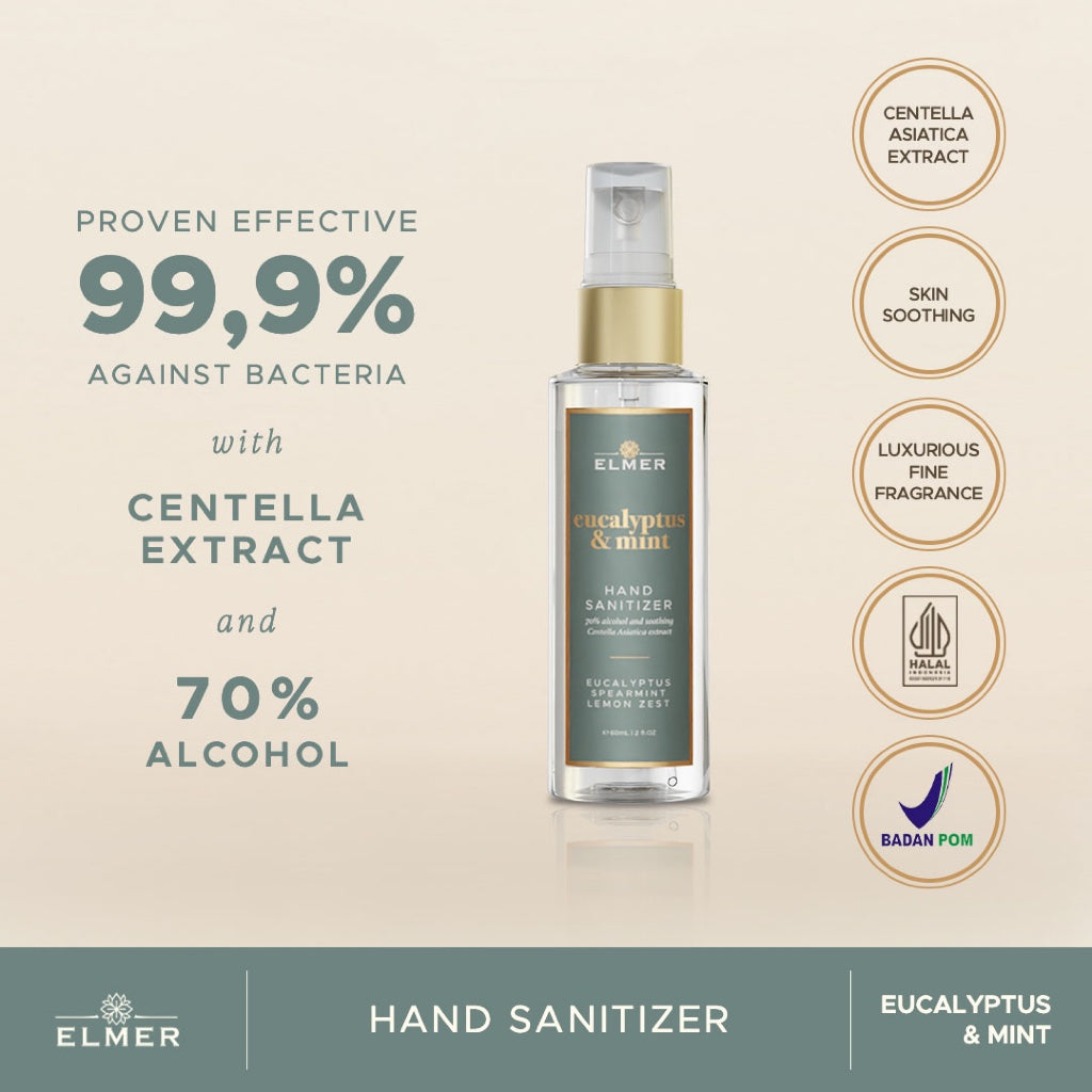 ELMER Eucalyptus & Mint Hand Sanitizer 60ml 70% Alcohol Spray Pembersih Tangan