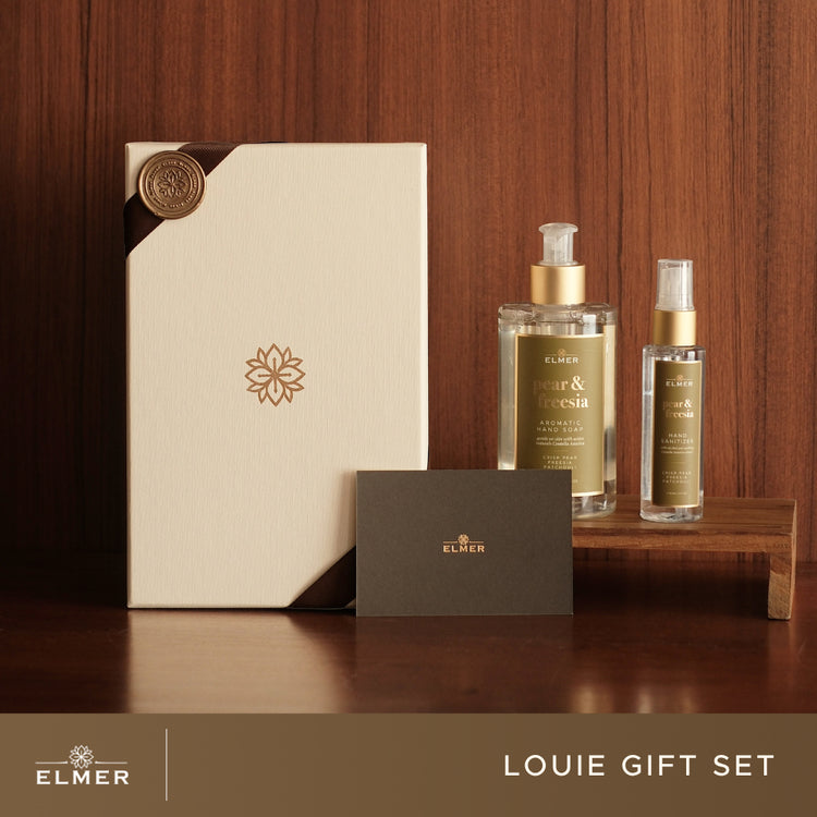ELMER Louie Set Hand Soap 250ml & Sanitizer 60ml Aromatic Antibacterial Hampers Hadiah Antiseptic Antiseptik