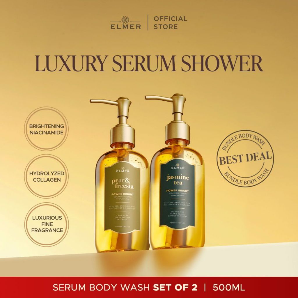 ELMER Bundle of 2 Body Wash 500ml Power Bright Serum With Niacinamide And Collagen Sabun Mandi Bundling