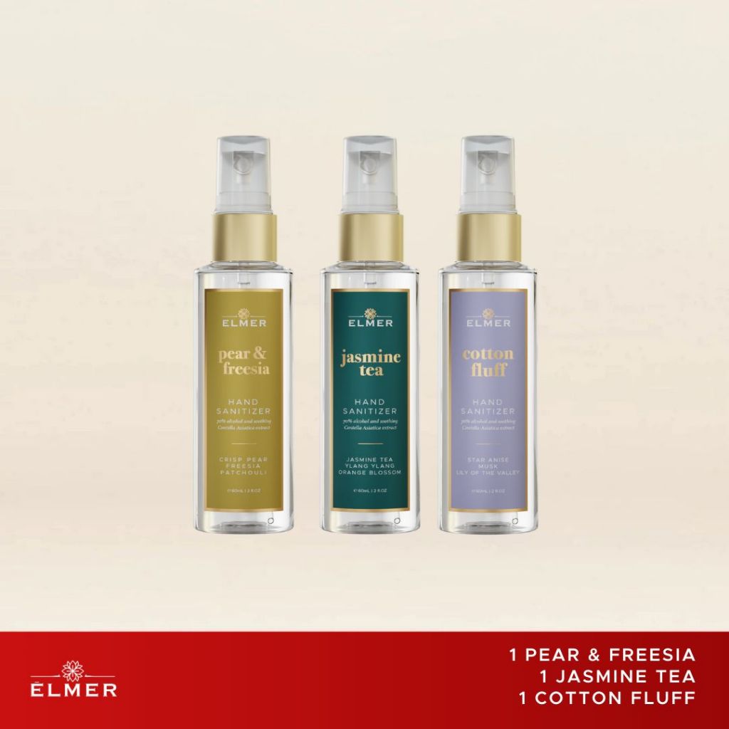 ELMER Set Of 3 Hand Sanitizer 60ml 70% Alcohol Paket Spray Pembersih Tangan Antiseptic Antiseptik Set