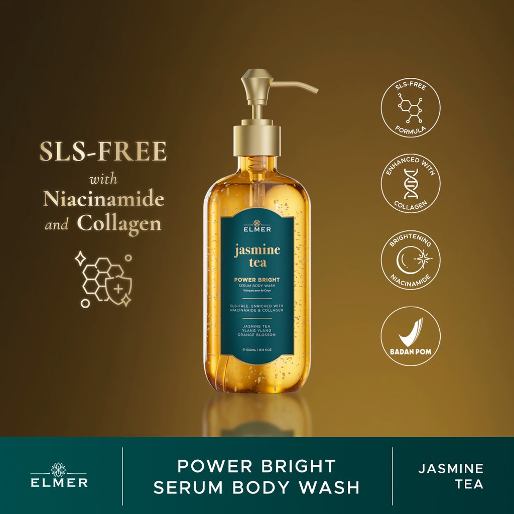 ELMER Jasmine Tea Body Wash Power Bright Serum With Niacinamide And Collagen Sabun Mandi Shower Teh Melati