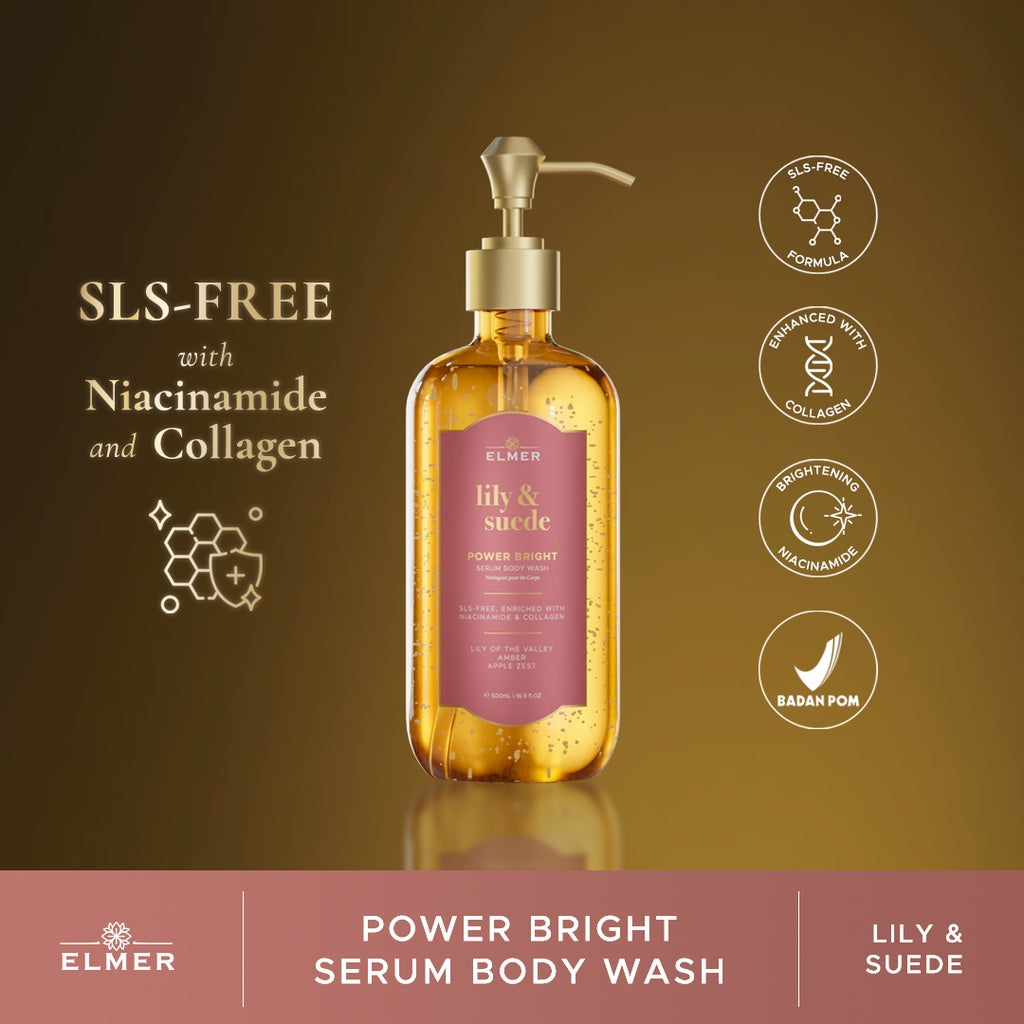 ELMER Lily & Suede Body Wash Power Bright Serum With Niacinamide And Collagen Sabun Mandi Soap Kolagen