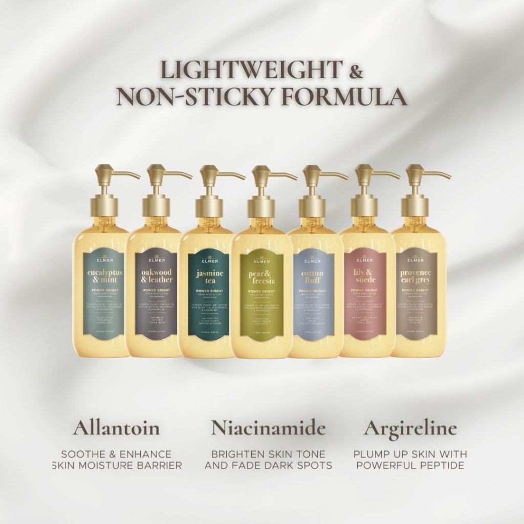Body Lotion - Cotton Fluff (Power Bright Serum Body Lotion ELMER) | Body Lotion 500ml | Mencerahkan & Melembabkan | Tidak Lengket | Wangi Tahan Lama