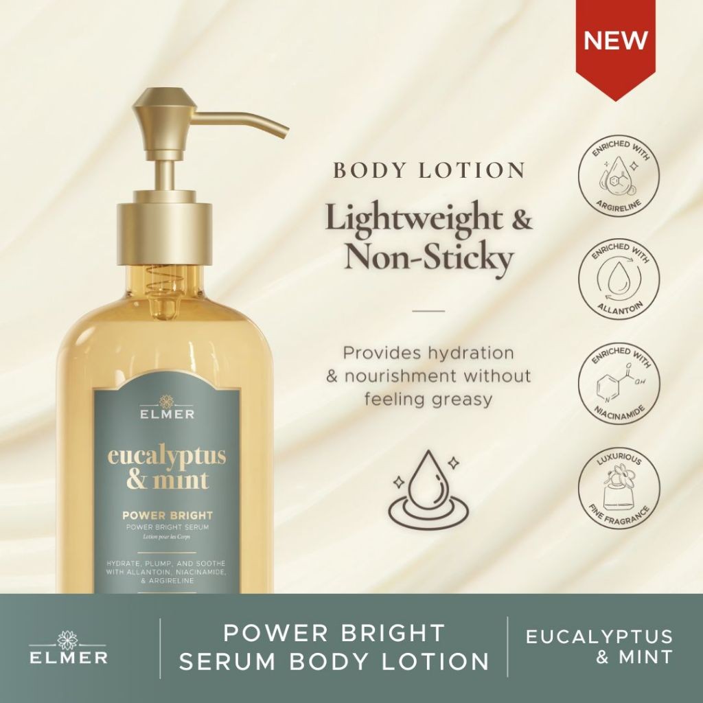 Body Lotion - Eucalyptus & Mint (Power Bright Serum Body Lotion ELMER) | Body Lotion 500ml | Mencerahkan & Melembabkan | Tidak Lengket | Wangi Tahan Lama