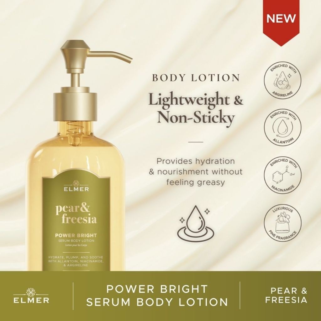 Body Lotion - Pear & Freesia (Power Bright Serum Body Lotion ELMER) | Body Lotion 500ml | Mencerahkan & Melembabkan | Tidak Lengket | Wangi Tahan Lama
